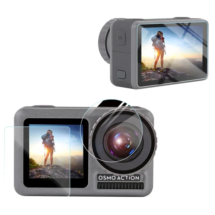 DJI Osmo Action用 3-in-1レンズ 前後LCDディスプレイ HD保護フィルム, DJI Osmo Action用