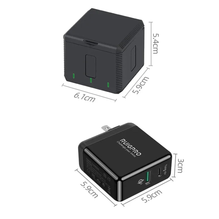 RUIGPRO USBトリプルバッテリーハウジング充電ボックス LEDインジケーター付き DJI OSMO Action 1用, 充電ボックス
