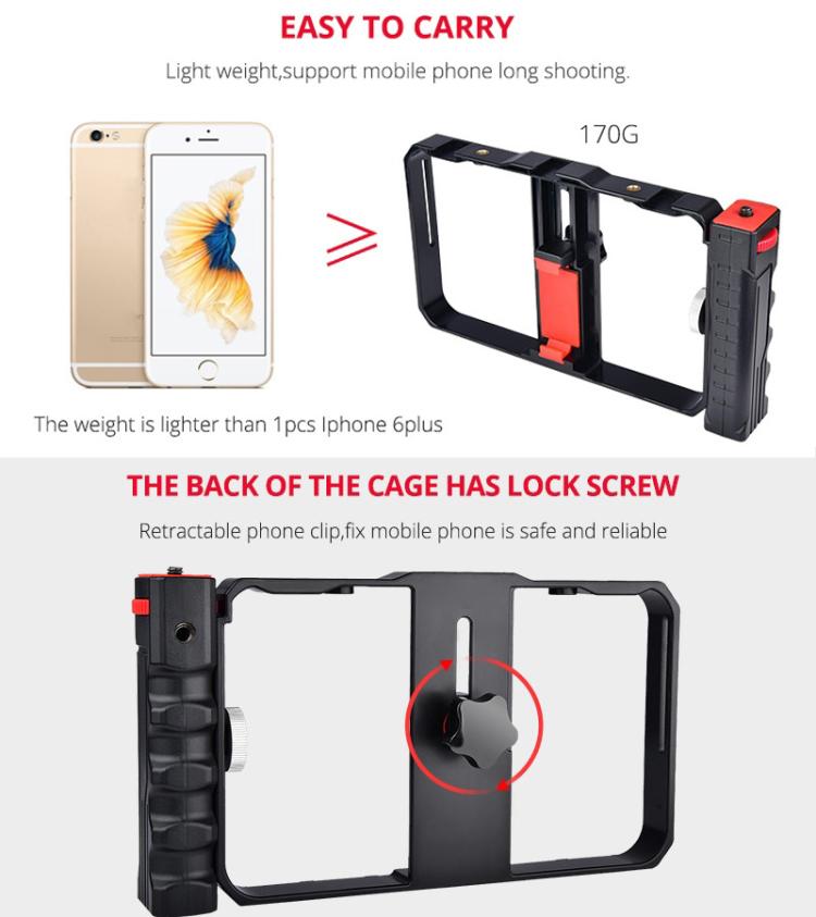 YLG0901B Vloggingライブ配信スマートフォン用プラスチックケージ ビデオリグ 映画制作録画用ハンドルスタビライザーブラケット iPhone、Galaxy、Huawei、Xiaomi、HTC、LG、Google他スマートフォン対応 YLG0901B