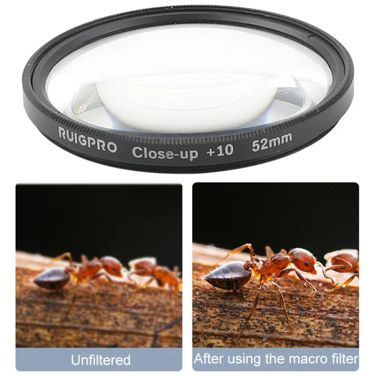 RUIGPRO GoPro HERO 7/6/5用 プロフェッショナル 52mm 10倍クローズアップレンズフィルター フィルターアダプターリング＆レンズキャップ付き, 10倍クローズアップレンズ