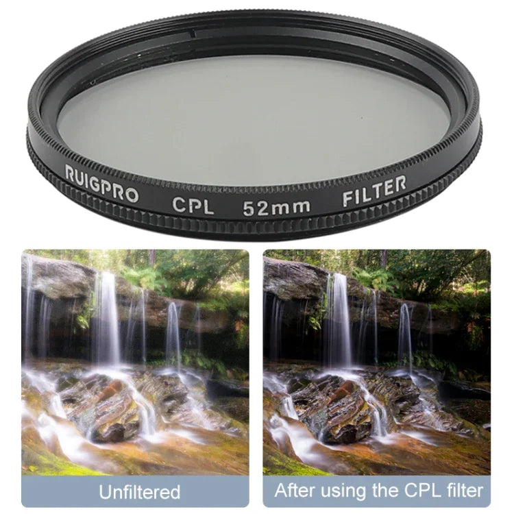 RUIGPRO GoPro HERO 7/6/5用 プロフェッショナル 52mm CPLレンズフィルター フィルターアダプターリング＆レンズキャップ付き、CPLレンズ