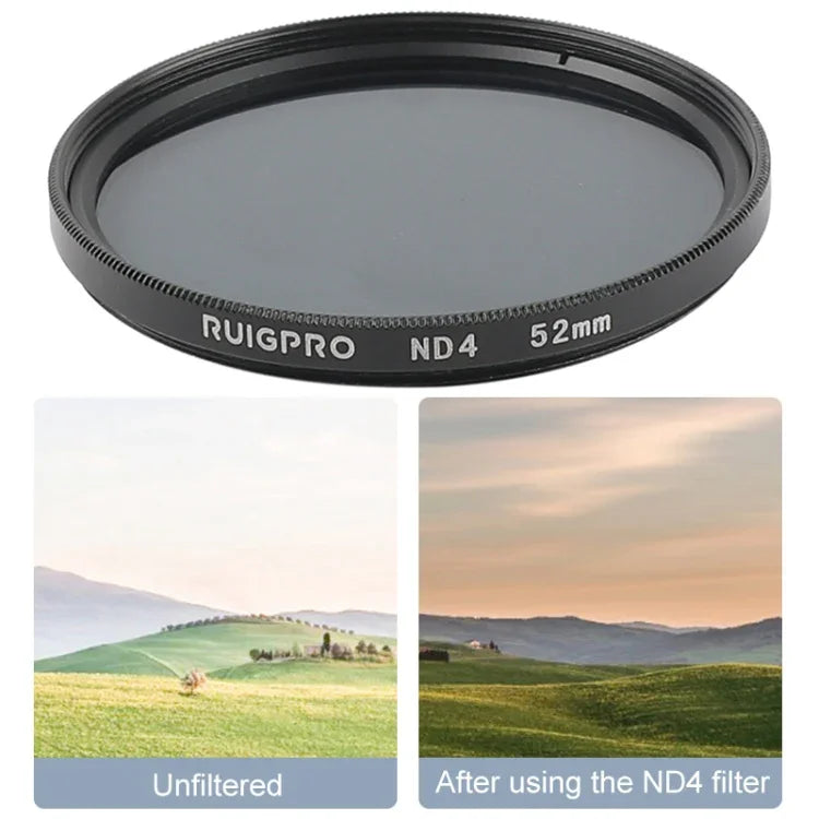 RUIGPRO GoPro HERO 7/6/5用 プロフェッショナル 52mm ND4 レンズフィルター フィルターアダプターリング＆レンズキャップ付き、ND4レンズ