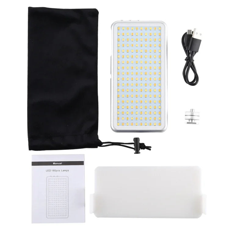 LED011S ポケット180 LEDs プロフェッショナルVlog撮影ビデオ＆フォトスタジオライト OLEDディスプレイ＆コールドシューアダプター付き Canon / Nikon DSLRカメラ用、180 LED