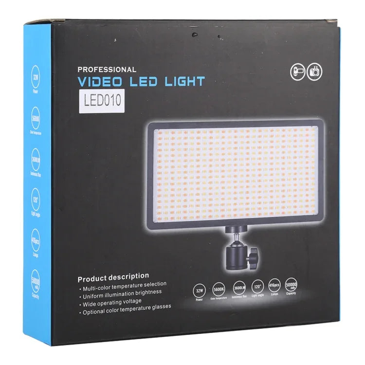 LED01 416 LEDs 3600LM プロフェッショナルVlog撮影ビデオ＆フォトスタジオライト Canon / Nikon DSLRカメラ用、416 LED