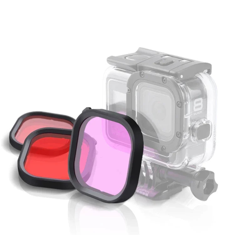 ピンク・パープル・レッド 3色スクエアハウジングダイビングレンズフィルターキット GoPro HERO8 Blackオリジナル防水ハウジング用、3色