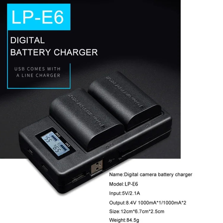 LP-E6 デジタルカメラ一眼レフバッテリー デジタルLCD充電器 Canonシリーズ用, LP-E6