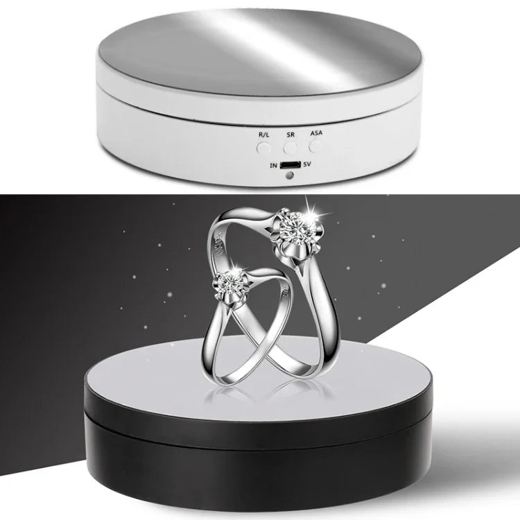 13.8cm Mirror Style USB Charging Smart 360 Degree Rotating Turntable Display Stand Video Shooting Props Turntable for Photography, Load 3kg, 13.8cm Mirror/Powered by USB(W)