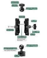25mmボールヘッド バイク用リアビューミラー固定マウントホルダー 4種類のガスケット付き GoPro、Insta360、DJIおよびその他アクションカメラ用, 4種類のガスケット付き25mmボールヘッド