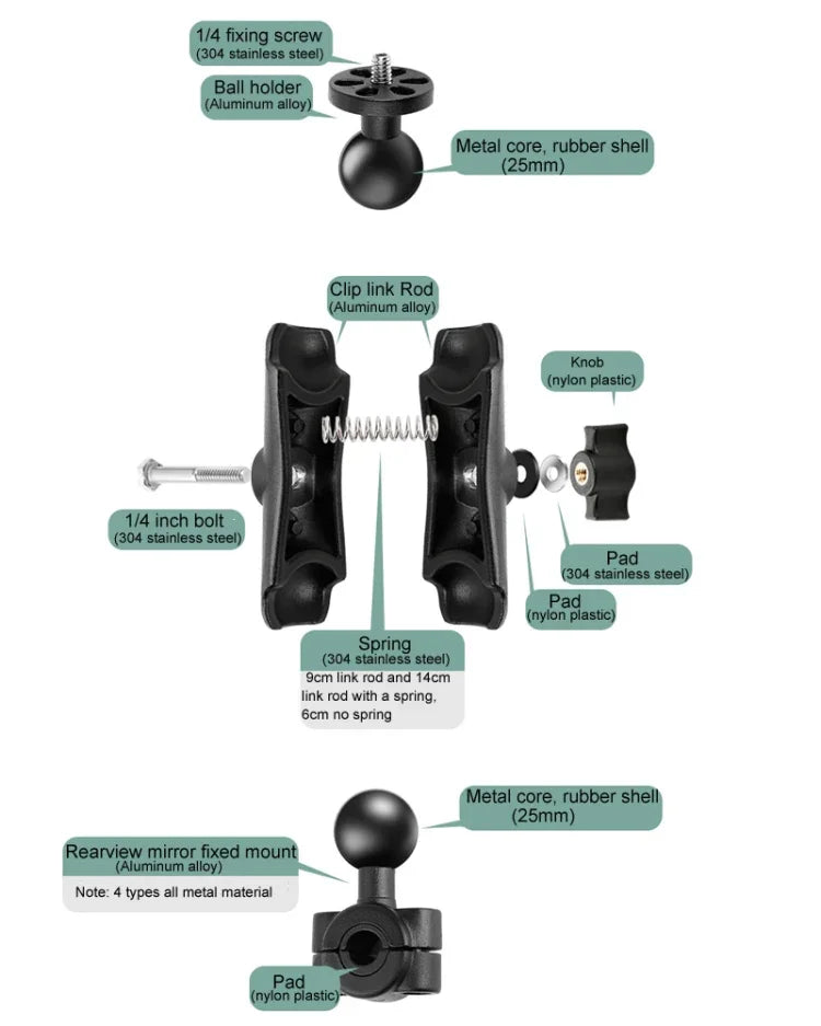 25mm ボールヘッド M10ネジ バイク用固定マウントホルダー GoPro、Insta360、DJI 他アクションカメラ対応, 25mm ボールヘッド M10ネジ
