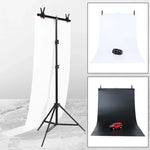 70x200cm T字型フォトスタジオ背景サポートスタンド バックドロップクロスバーブラケットキット 70x140cm 黒 / 白PVCバックドロップ付き、70x200cm バックドロップ付き