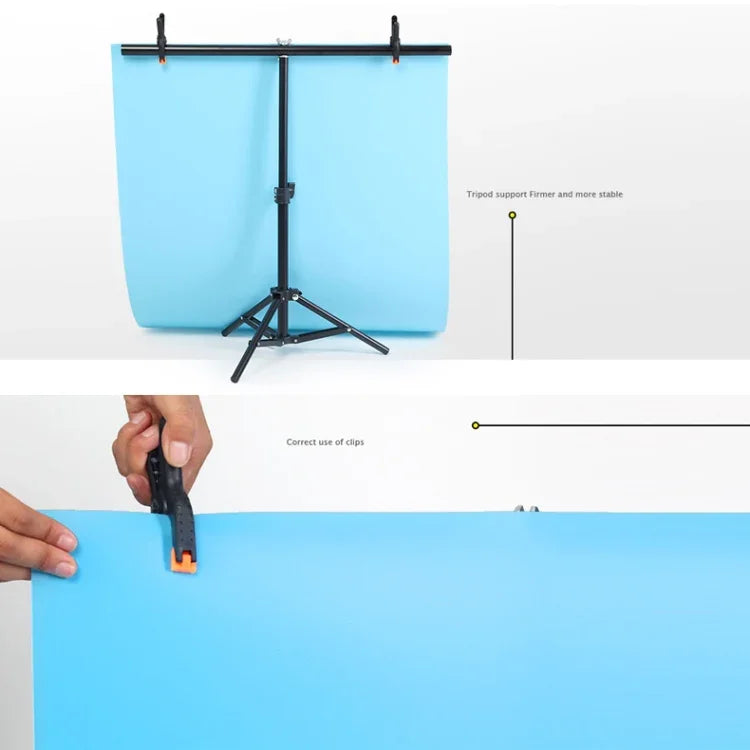 70x200cm T字型フォトスタジオ背景サポートスタンド バックドロップクロスバーブラケットキット 70x140cm 黒 / 白PVCバックドロップ付き、70x200cm バックドロップ付き