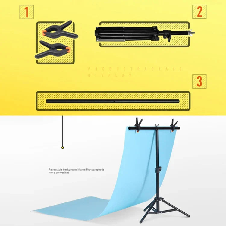 100x200cm T字型フォトスタジオ背景サポートスタンド バックドロップ クロスバーブラケットキット クリップ付き, 背景布なし, 100x200cm