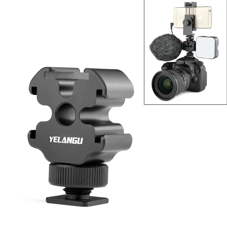 YELANGU YLG0601A A68 3連コールドシューアダプター マイクロフォン フラッシュライト メタルホルダーブラケット、YELANGU A68 3連コールドシュー