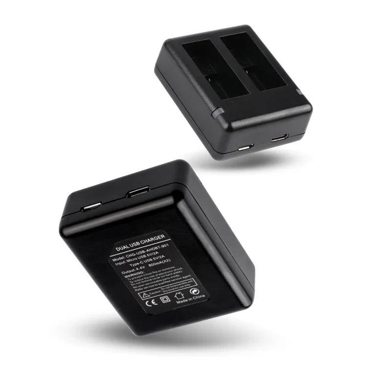 GoPro HERO9 Black / HERO10 Black / HERO11 Black / HERO12 Black 用USBデュアルバッテリーチャージャー（ケーブル＆インジケーターライト付き）、GoPro HERO9 Black 用