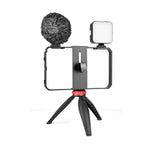 YELANGU PC204 YLG1801D Vlogging ライブ配信 LED 自撮りライト スマートフォン ビデオリグ ハンドル スタビライザーブラケットキット マイク＆三脚付き, PC204