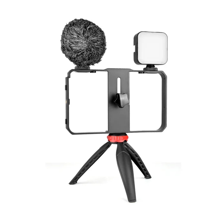 YELANGU PC204 YLG1801D Vlogging ライブ配信 LED 自撮りライト スマートフォン ビデオリグ ハンドル スタビライザーブラケットキット マイク＆三脚付き, PC204