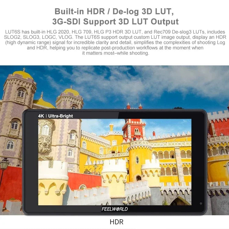 FEELWORLD LUT6S 1920x1080 2600ニット 6インチIPSスクリーン HDMI 4Kタッチスクリーン SDI HDIカメラフィールドモニター、LUT6S
