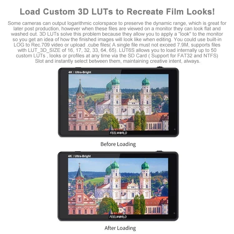 FEELWORLD LUT6S 1920x1080 2600ニット 6インチIPSスクリーン HDMI 4Kタッチスクリーン SDI HDIカメラフィールドモニター、LUT6S