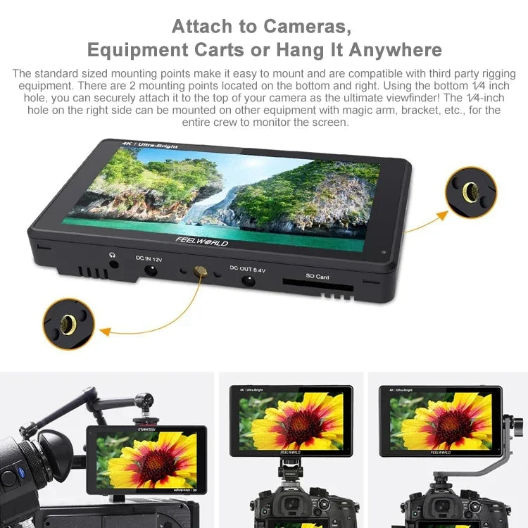 FEELWORLD LUT6S 1920x1080 2600ニット 6インチIPSスクリーン HDMI 4Kタッチスクリーン SDI HDIカメラフィールドモニター、LUT6S