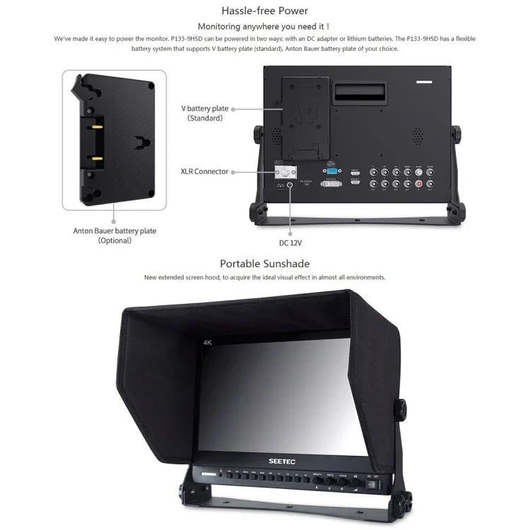 SEETEC P133-9HSD 1920x1080 13.3インチ放送レベルフルHDメディアフィルムカメラフィールドモニター、P133-9HSD