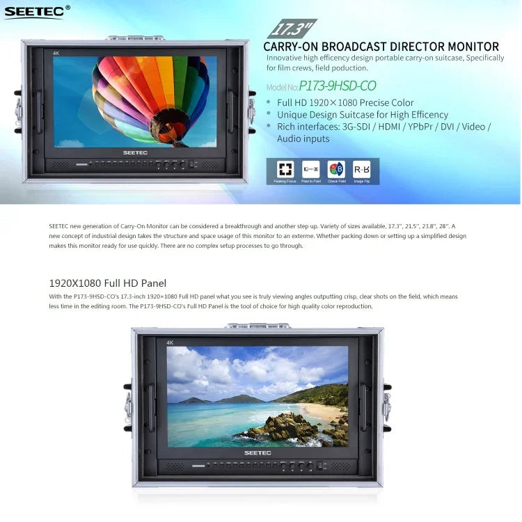 SEETEC P173-9HSD-CO 1920x1080 17.3インチ SDI / HDMI 4K 放送レベル プロフェッショナル写真撮影用カメラフィールドモニター, P173-9HSD-CO