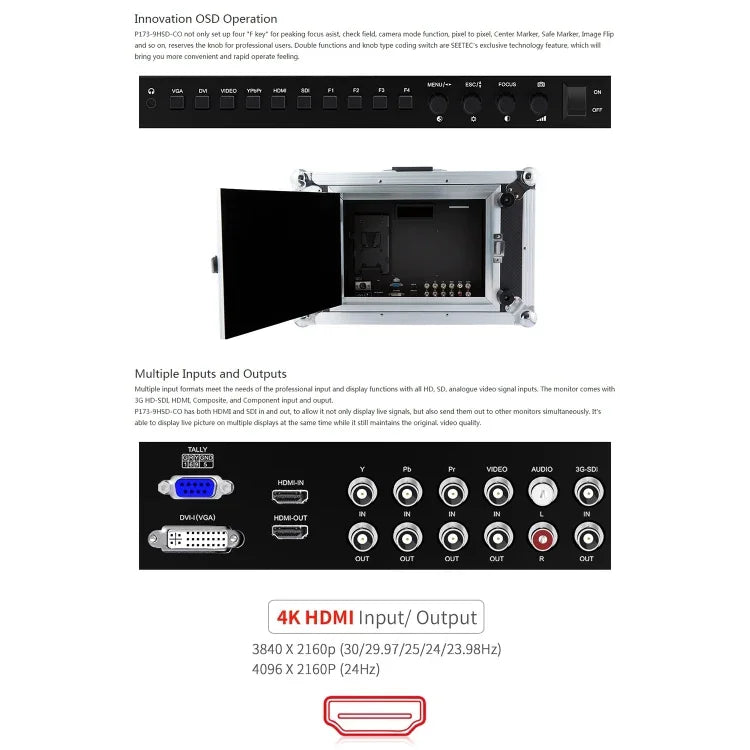 SEETEC P173-9HSD-CO 1920x1080 17.3インチ SDI / HDMI 4K 放送レベル プロフェッショナル写真撮影用カメラフィールドモニター, P173-9HSD-CO
