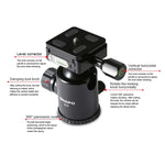 TRIOPO T259G+Q2 調整可能ポータブルカーボンファイバートライポッド Q-2 ボールヘッド付き SLRカメラ用, T259G+Q2