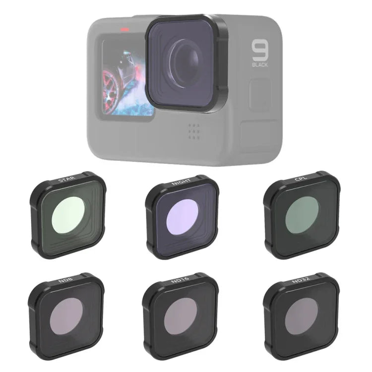 JSR KBシリーズ STAR+CPL+NIGHT+ND8+ND16+ND32 レンズフィルター GoPro HERO13 Black /12 Black /11 Black /10 Black /9 Black 用、6-in-1