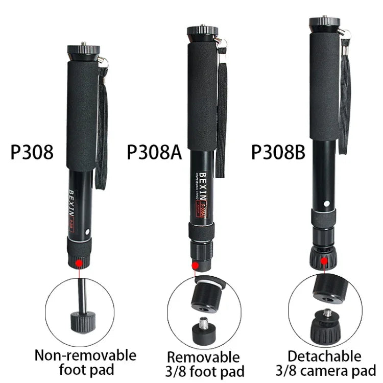 BEXIN P308B ポータブル トラベル アウトドア DSLRカメラ用 アルミ合金 モノポッドホルダー, P308B