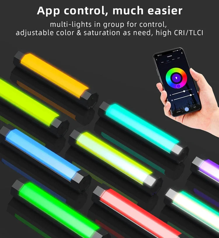 LUXCeO RGB カラフルフォト LEDスティックビデオライト APP制御 調節可能色温度 防水 ハンドヘルド LED フィルライト リモコン付き、P200 RGB