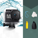 GoPro HERO8 Black用 45m防水ハウジング保護ケース バックル付きベーシックマウント＆ネジ＆フローティングボバ―グリップ＆ストラップ＆防曇インサート, 透明HERO8ケース
