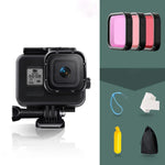 GoPro HERO8 Black 45m防水ハウジング保護ケース バックル付きベーシックマウント＆ネジ＆（パープル、レッド、ピンク）フィルター＆フローティングボバ―グリップ＆ストラップ＆防曇インサート、透明HERO8ケース＋フィルター