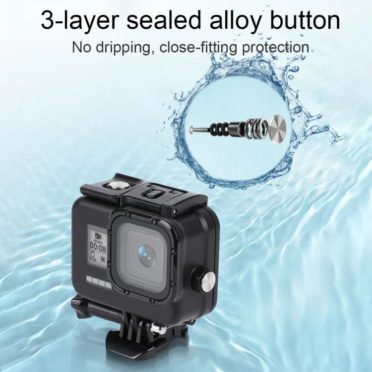 GoPro HERO8 Black 45m防水ハウジング保護ケース バックル付きベーシックマウント＆ネジ＆（パープル、レッド、ピンク）フィルター＆フローティングボバ―グリップ＆ストラップ＆防曇インサート、透明HERO8ケース＋フィルター