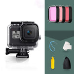 GoPro HERO8 Black用 45m防水ハウジング保護ケース バックル付きベーシックマウント＆ネジ＆（パープル、レッド、ピンク）フィルター＆フローティングボバ―グリップ＆ストラップ＆防曇インサート, ブラックHERO8ケース＋フィルター