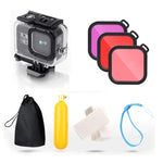 GoPro HERO8 Black用 45m防水ハウジング保護ケース バックル付きベーシックマウント＆ネジ＆（パープル、レッド、ピンク）フィルター＆フローティングボバ―グリップ＆ストラップ＆防曇インサート, ブラックHERO8ケース＋フィルター