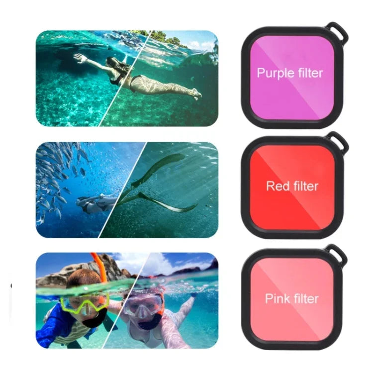 GoPro HERO8 Black用 45m防水ハウジング保護ケース バックル付きベーシックマウント＆ネジ＆（パープル、レッド、ピンク）フィルター＆フローティングボバ―グリップ＆ストラップ＆防曇インサート, ブラックHERO8ケース＋フィルター