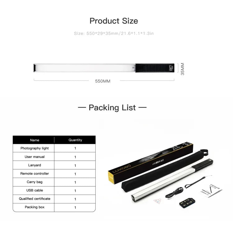LUXCeO Q508S デュアル色温度 1000LM フォト LEDスティックビデオライト ハンドヘルド LED フィルライト フラッシュ照明ランプ、Q508S