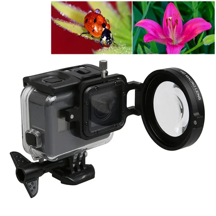 GoPro HERO5 スポーツアクションカメラ用 プロフェッショナル 58mm 16倍マクロレンズ クローズアップフィルター レンズベース＆アダプターリング＆レンズ保護キャップ＆紛失防止ハンドストラップ＆クリーニングクロス付き