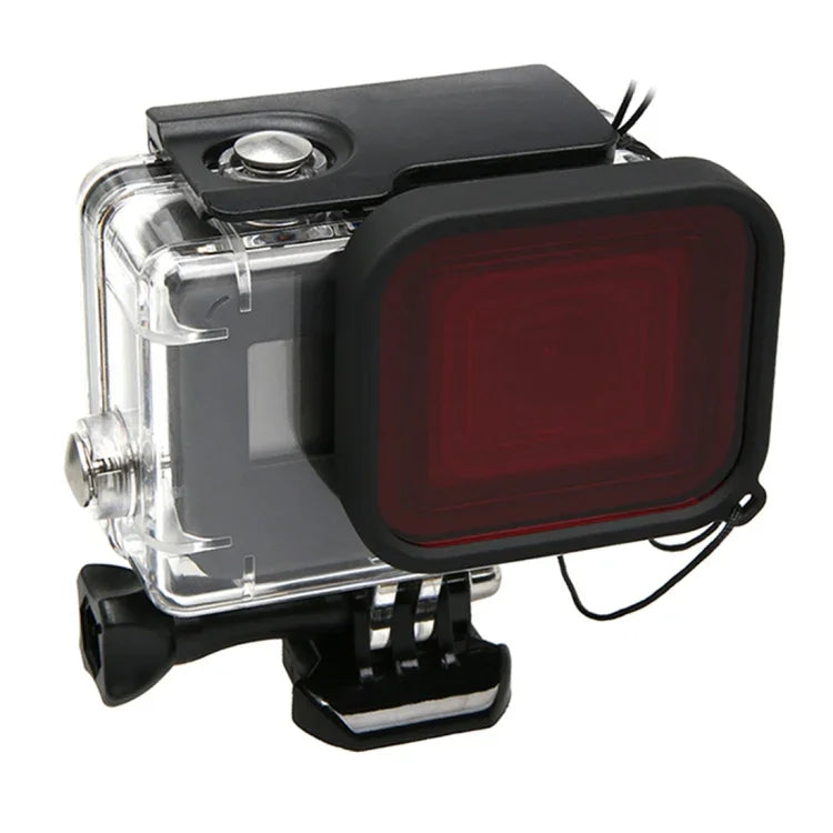 GoPro HERO5用30m防水PC＆ABSハウジング保護ケース＋カメラレンズ赤色四角フィルター バックルベーシックマウント＆ロングスクリュー＆紛失防止ハンドストラップ付き 保護ケース＋フィルター