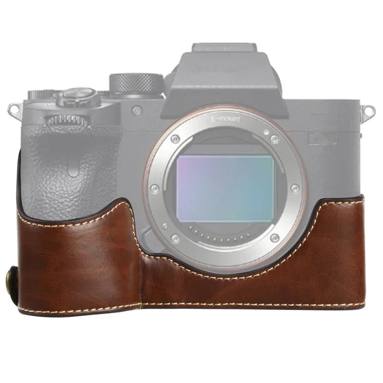 1/4インチネジ PUレザー カメラハーフケースベース Sony ILCE-7RM4 / A7RM4 / A7R IV 用, Sony ILCE-7RM4 用
