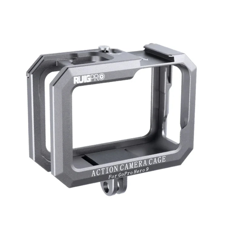 RUIGPRO GoPro HERO10 Black / HERO9 Black用 メタルボーダーフレームマウント保護ケージ デュアルコールドシューベース付き、シルバーグレー