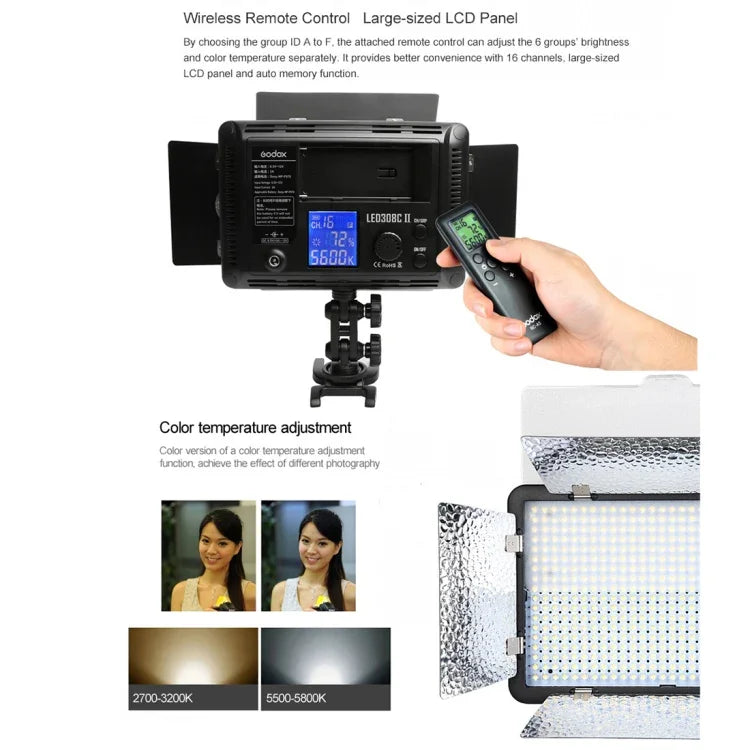 Godox LED308C II 308LED調光可能撮影ライト 860LUX プロフェッショナルVloggingビデオ＆フォトスタジオライト Canon / Nikon DSLRカメラ用