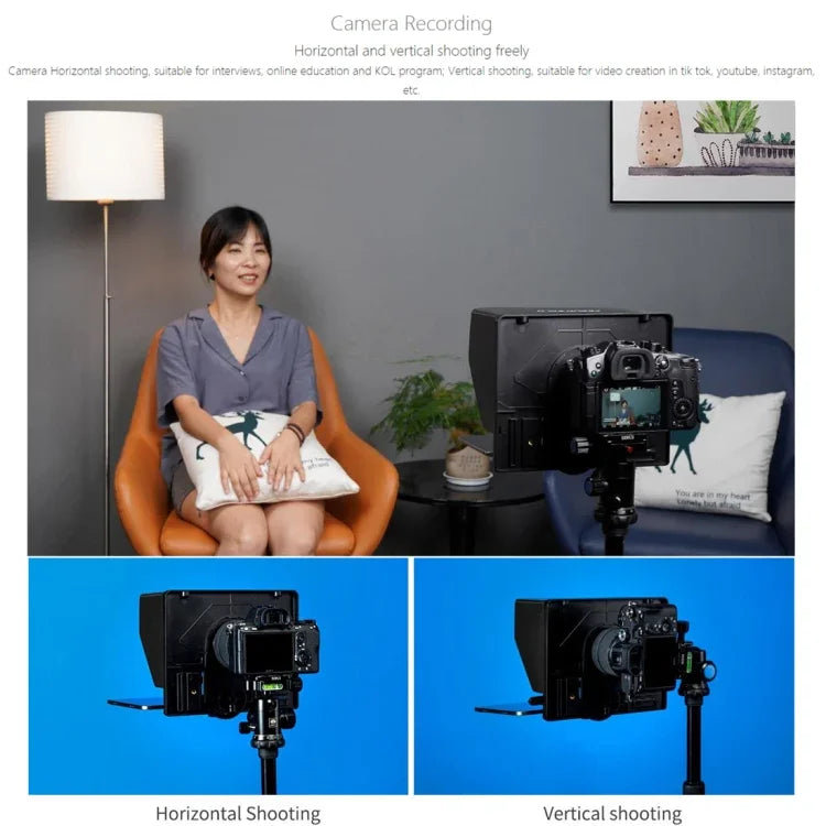 FEELWORLD TP10 ポータブル10インチ折りたたみテレプロンプター リモコン付き レンズアダプターリング 10インチ以下スマートフォン / タブレット用、TP10