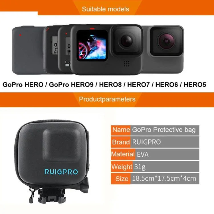 RUIGPRO 超ミニ EVA収納保護ケースボックス for GoPro Hero11 Black / HERO10 Black / HERO9 Black / HERO8 Black /7 /6 /5, GoPro HERO7 /6 /5 用