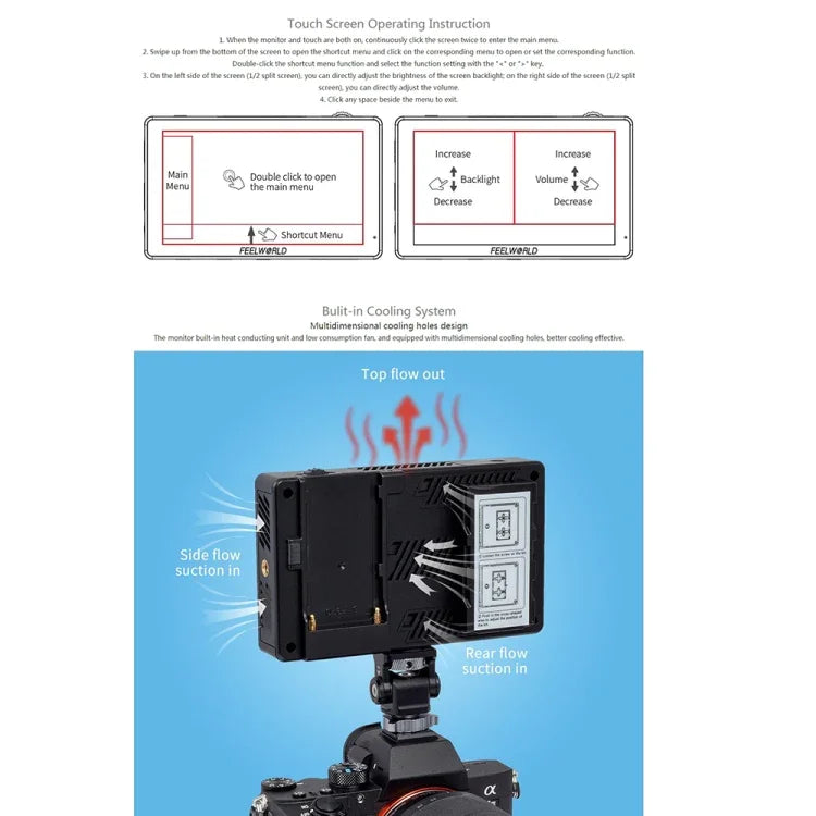 FEELWORLD LUT5 5.5インチ 超高輝度3000nit タッチスクリーン DSLRカメラ用フィールドモニター、LUT5