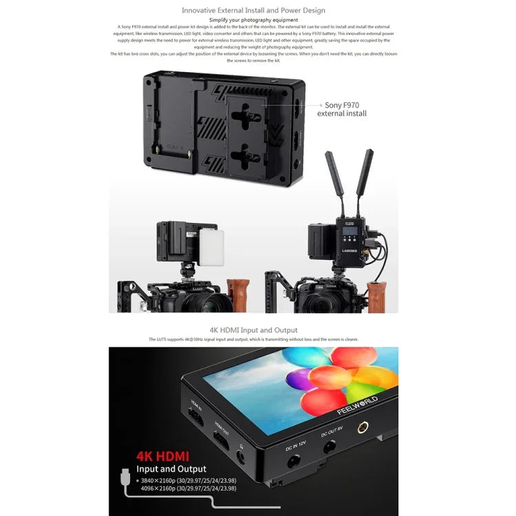 FEELWORLD LUT5 5.5インチ 超高輝度3000nit タッチスクリーン DSLRカメラ用フィールドモニター、LUT5