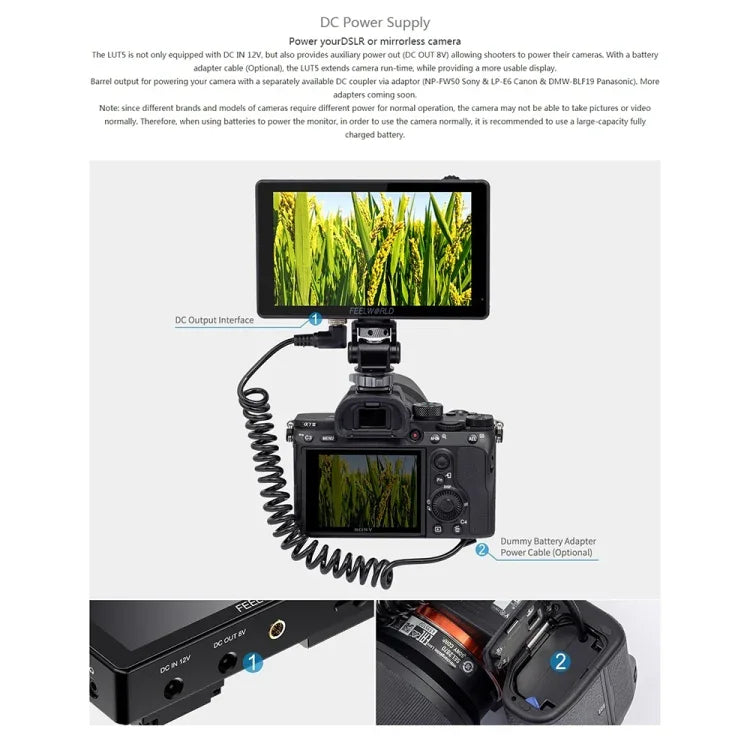 FEELWORLD LUT5 5.5インチ 超高輝度3000nit タッチスクリーン DSLRカメラ用フィールドモニター、LUT5