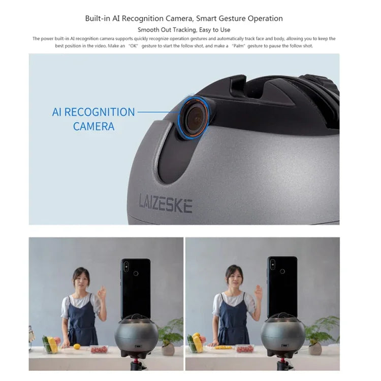 LAIZESKE LA8 スマートロボットカメラマン 360度自動追尾スマホホルダー、LA8
