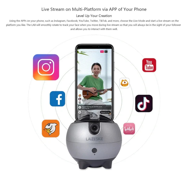 LAIZESKE LA8 スマートロボットカメラマン 360度自動追尾スマホホルダー、LA8