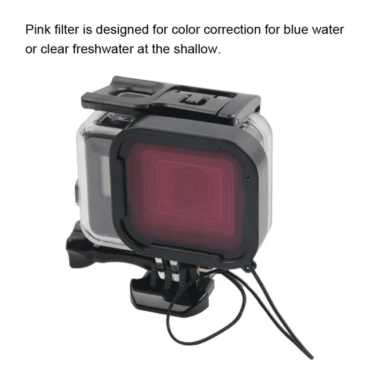 GoPro NEW HERO /HERO6 /5用 45m防水ハウジング保護ケース＋タッチスクリーンバックカバー バックルベーシックマウント＆ネジ付き ＋（パープル、レッド、ピンク）フィルター レンズ取り外し不要 タッチスクリーン＋フィルター（透明）